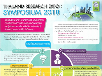 ขอเชิญส่งบทความผลงานวิจัย ในกิจกรรม
Thailand Research Expo : Symposium 2018