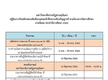 สวนสุนันทาเปิดแล้ว
รับสมัครนักศึกษาภาคพิเศษ ปี'63