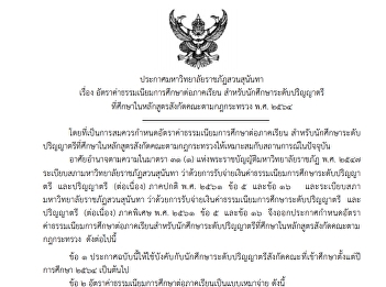 ประกาศมหาวิทยาลัย เรื่อง
อัตราค่าธรรมเนียม