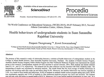 Health behaviours of undergraduate
students in Suan Sunandha Rajabhat
University
