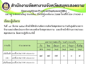 สรุป
ผการตรวจไม่พบปัญหาในระหว่างการครวจสอบ
ทุกคนมีใบอนุญาตทำงานถูกต้อง
และได้ให้คำแนะนำการปฏิบัติตาม
พรก.การบริหารจัดการการทำงานของคนต่างด้าว
แก่ผู้ควบคุมเรือนละแรงงานต่างด้าว
เพื่อป้องกันการกระทำผิด