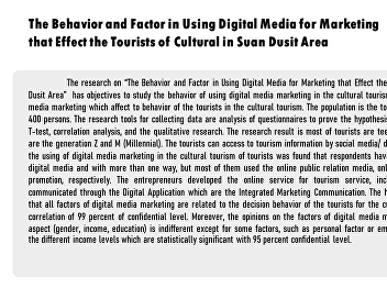 The Behavior and Factor in Using Digital
Media for Marketing that Effect the
Tourists of Cultural in Suan Dusit Area