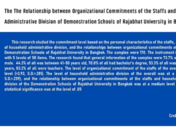 The The Relationship between
Organizational Commitments of the Staffs
and Household Administrative Division of
Demonstration Schools of Rajabhat
University in Bangkok