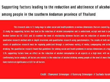 Supporting factors leading to the
reduction and abstinence of alcoholic
beverages among people in the southern
Andaman province of Thailand