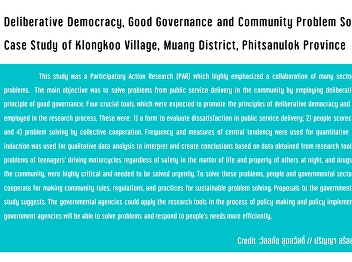 Deliberative Democracy, Good Governance
and Community Problem Solving: a Case
Study of Klongkoo Village, Muang
District, Phitsanulok Province
