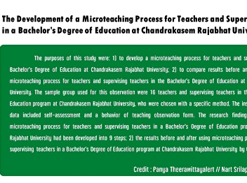 The Development of a Microteaching
Process for Teachers and Supervising
Teachers in a Bachelor’s Degree of
Education at Chandrakasem Rajabhat
University.