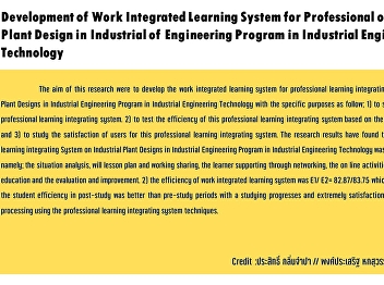 Development of Work Integrated Learning
System for Professional on Industrial
Plant Design in Industrial of
Engineering Program in Industrial
Engineering Technology