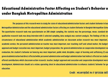 Educational Administrative Factor
Affecting on Student’s Behavior of Basic
School under Bangkok Metropolitan
Administration