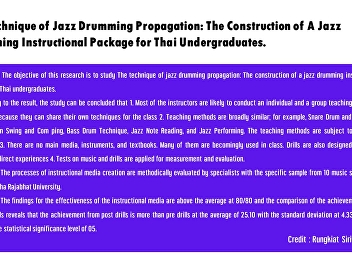 The Technique of Jazz Drumming
Propagation: The Construction of A Jazz
Drumming Instructional Package for Thai
Undergraduates.