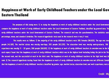 Happiness at Work of Early Childhood
Teachers under the Local Government of
Eastern Thailand