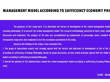 MANAGEMENT MODEL ACCORDING TO
SUFFICIENCY ECONOMY PHILOSOPHY