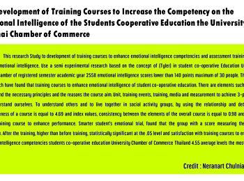 The Development of Training Courses to
Increase the Competency on the Emotional
Intelligence of the Students Cooperative
Education the University of the Thai
Chamber of Commerce