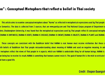 “Karma” : Conceptual Metaphors that
reflect a belief in Thai society