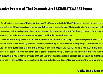 The Creative Process of Thai Dramatic
Art SAKKARATEWARAT Dance