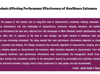 Antecedents Affecting Performance
Effectiveness of Healthcare Salesman