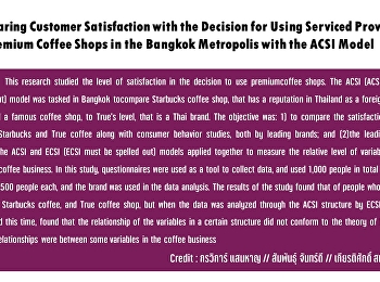 Comparing Customer Satisfaction with the
Decision for Using Serviced Provided by
Premium Coffee Shops in the Bangkok
Metropolis with the ACSI Model