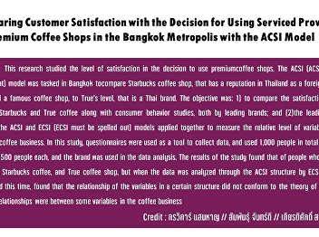 Comparing Customer Satisfaction with the
Decision for Using Serviced Provided by
Premium Coffee Shops in the Bangkok
Metropolis with the ACSI Model