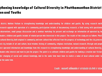 Strengthening knowledge of Cultural
Diversity in Phutthamonthon District for
Children and Youths