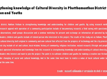 Strengthening knowledge of Cultural
Diversity in Phutthamonthon District for
Children and Youths