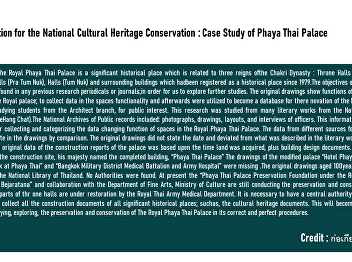 Preservation for the National Cultural
Heritage Conservation : Case Study of
Phaya Thai Palace