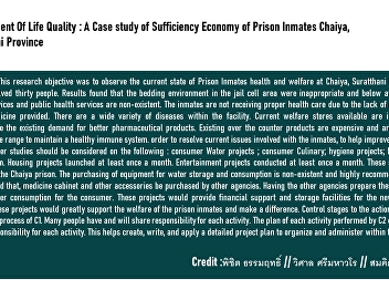 Development Of Life Quality : A Case
study of Sufficiency Economy of Prison
Inmates Chaiya, Suratthani Province