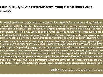 Development Of Life Quality : A Case
study of Sufficiency Economy of Prison
Inmates Chaiya, Suratthani Province