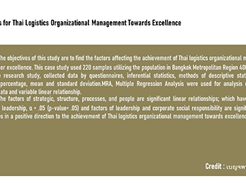 Guidelines for Thai Logistics
Organizational Management Towards
Excellence
