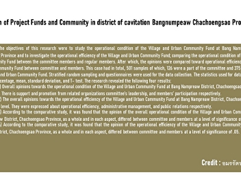 Evaluation of Project Funds and
Community in district of cavitation
Bangnumpeaw Chachoengsao Province