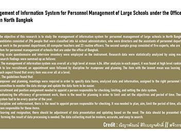 The Management of Information System for
Personnel Management of Large Schools
under the Office of Bangkok in North
Bangkok