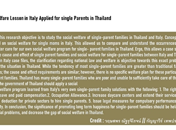 Social Welfare Lesson in Italy Applied
for single Parents in Thailand