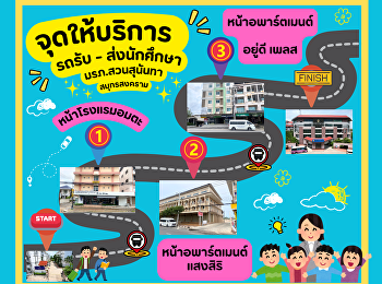 จุดให้บริการขึ้นรถโดยสาร
(รถตู้,รถมินิบัส) ของวิทยาเขตสมุทรสงคราม
สำหรับให้บริการรับ - ส่ง นักศึกษา