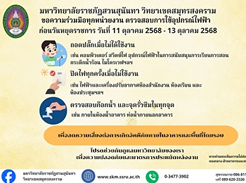 Announcement from the Buildings and
Grounds Division, Samut Songkhram Campus
Office, Suan Sunandha Rajabhat
University, regarding measures to
prevent fires during the long holiday
period from 11 - 13 October 2025.