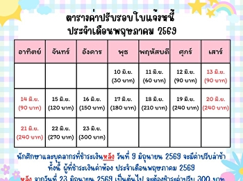 Announcement from the Student Dormitory
Business Unit >>> Schedule of Late
Payment Charges for May 2026